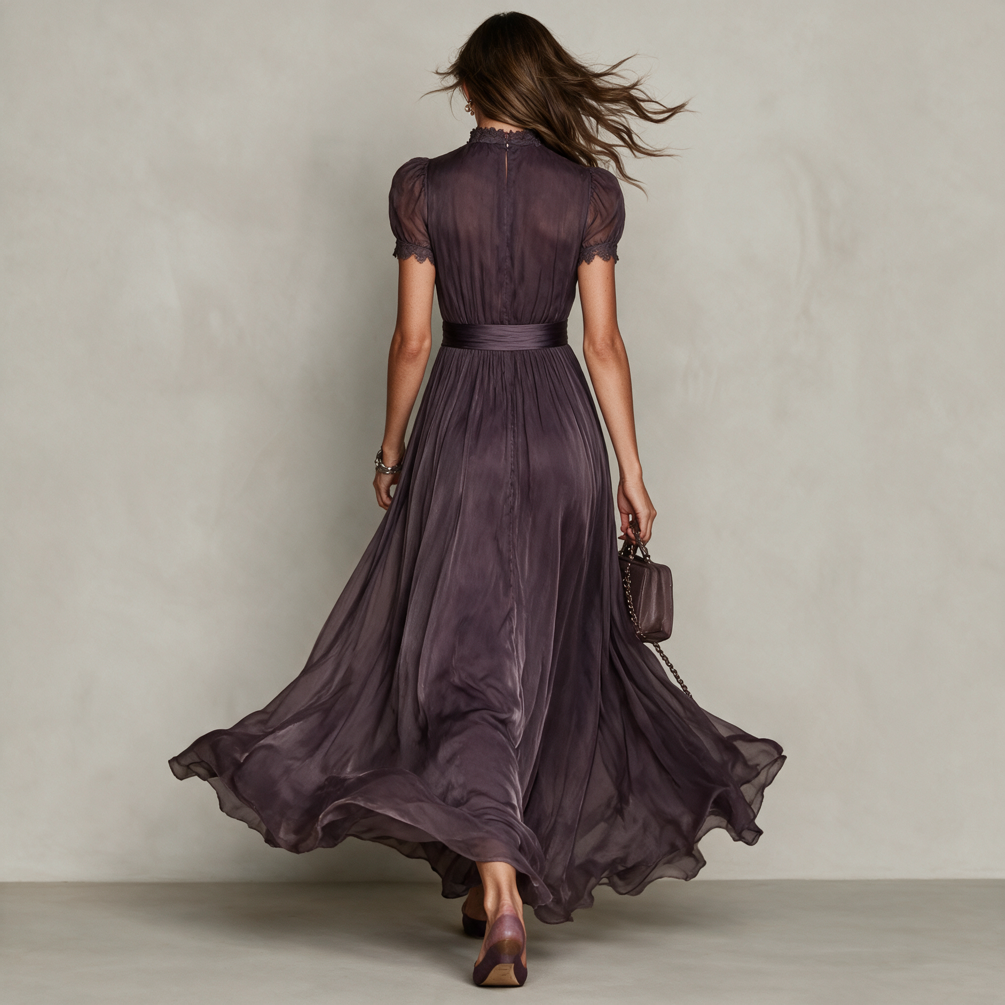 Vivienne | Lace Trim Chiffon Maxi Dress