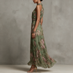 Florence | Retro Floral Halter Chiffon Maxi Dress