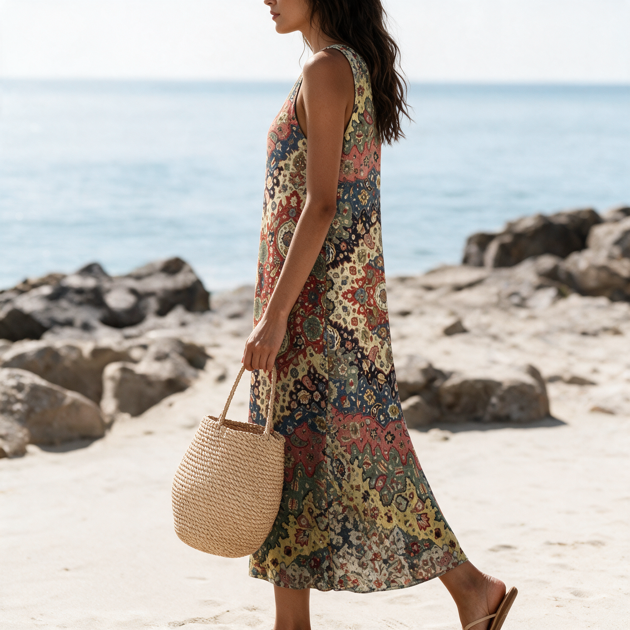 Sahara | Bohemian Ethnic Print Sleeveless Maxi Dress