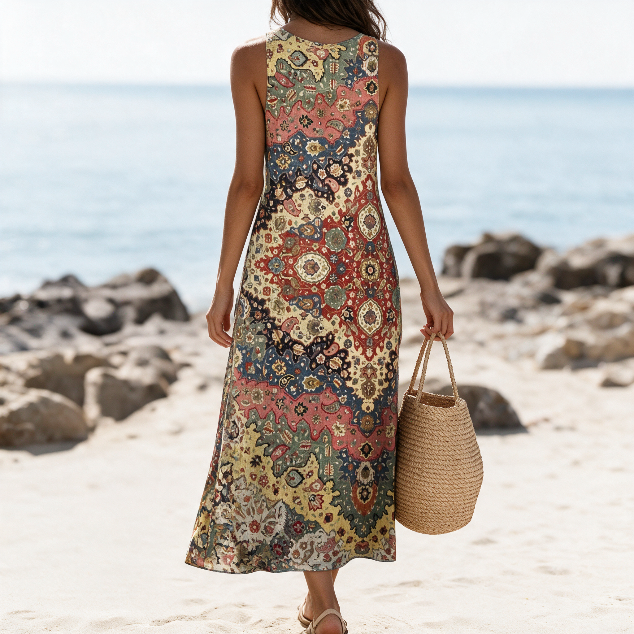 Sahara | Bohemian Ethnic Print Sleeveless Maxi Dress