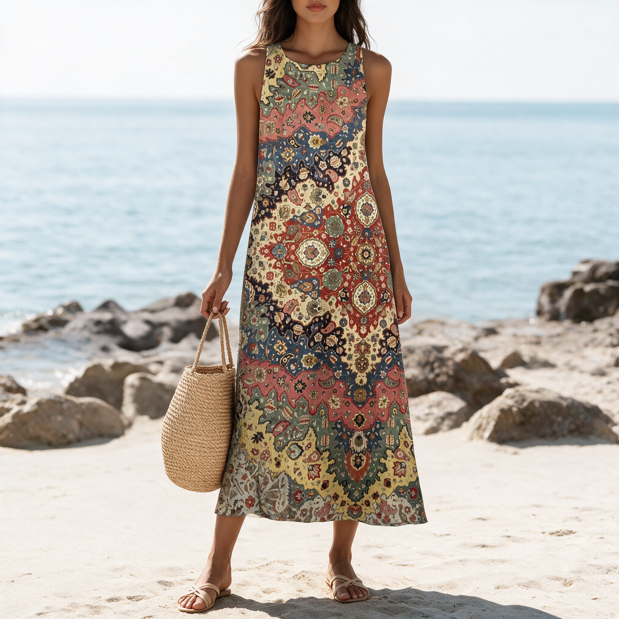 Sahara | Bohemian Ethnic Print Sleeveless Maxi Dress