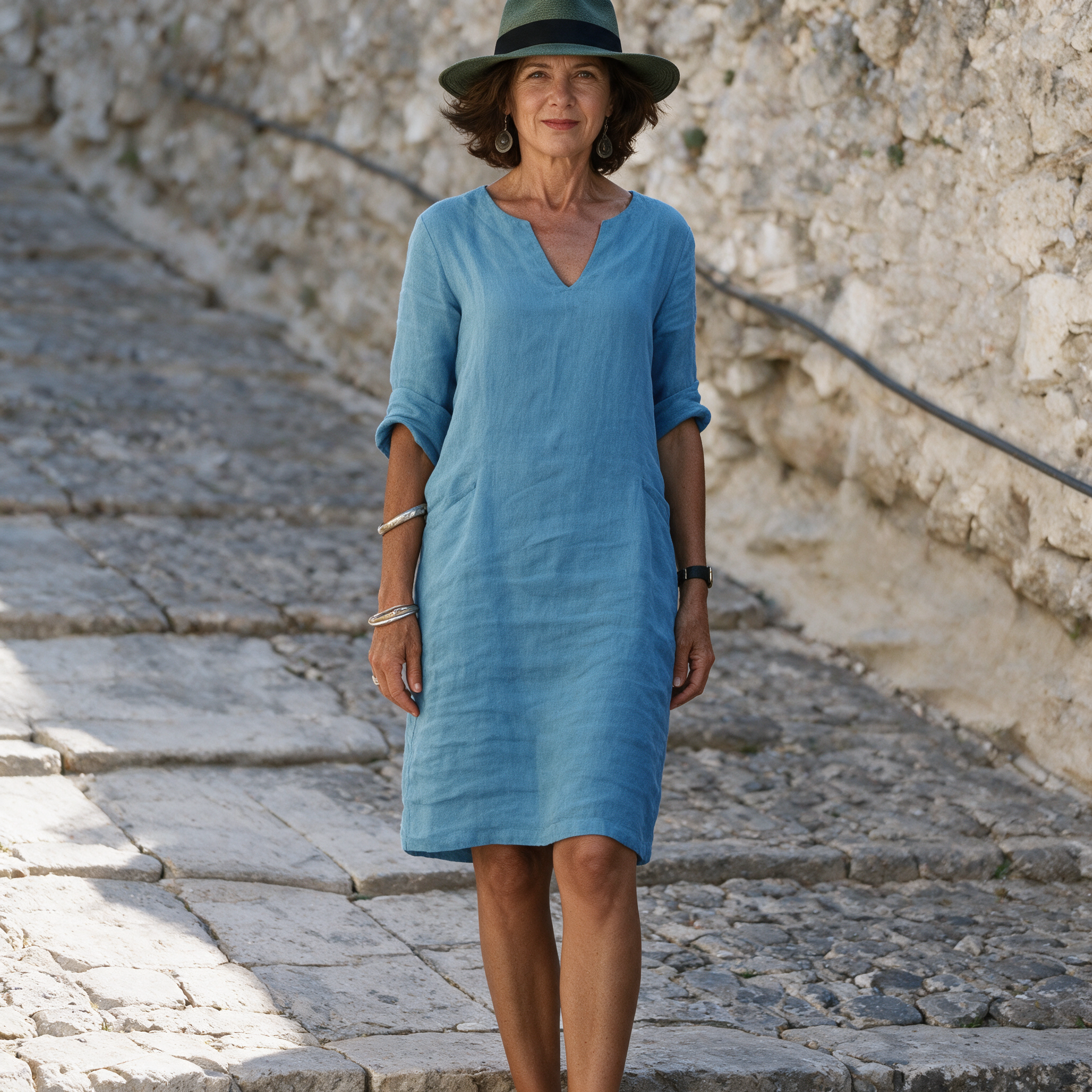 Capri | Linen V-Neck Midi Dress